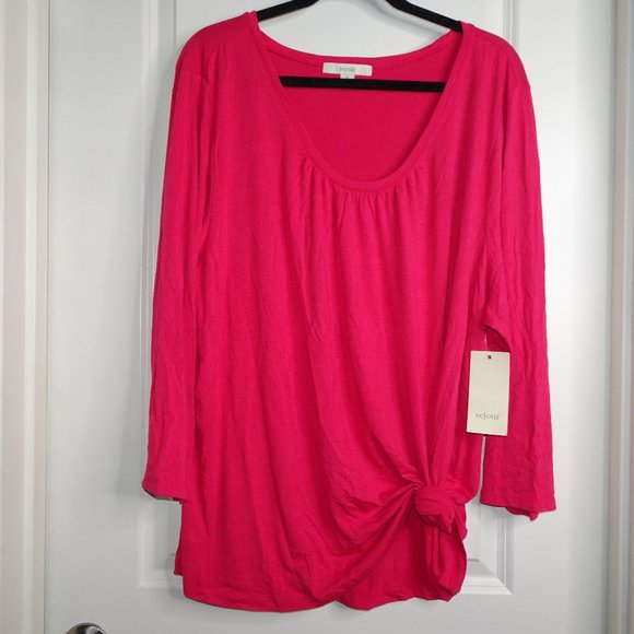 NWT Sejour Nordstrom Pink Plus Size Long Sleeve Tee Blouse - Picture 1 of 6